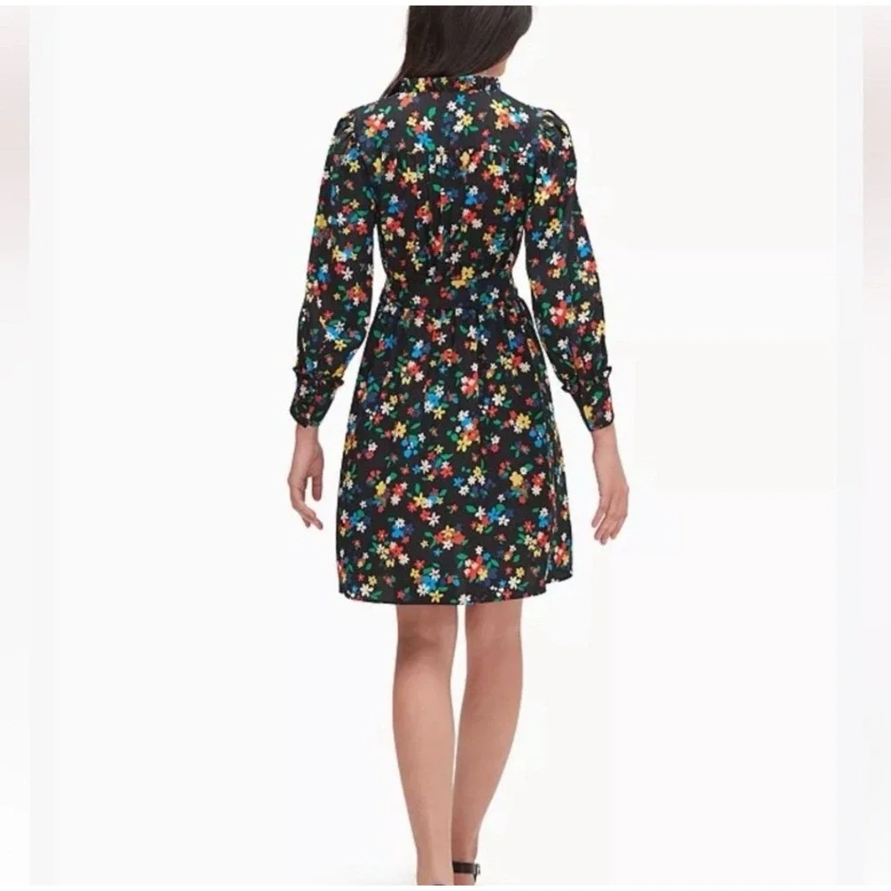Kate Spade Sailing Floral Dress Size 2 Black Multi Ruffle‎ Elastic Waistband